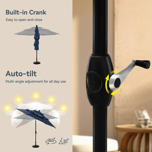 3m 3 Tier Auto-tilt Patio Umbrella Outdoor Double Vented Umbrella