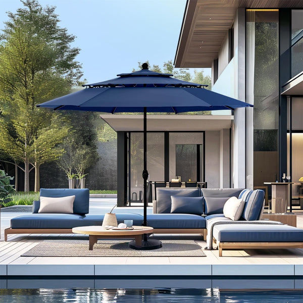 3m 3 Tier Auto-tilt Patio Umbrella Outdoor Double Vented Umbrella