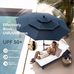 3m 3 Tier Auto-tilt Patio Umbrella Outdoor Double Vented Umbrella