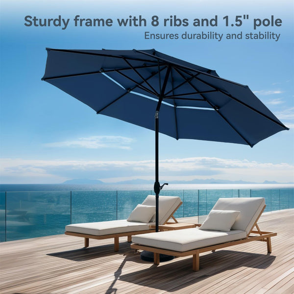 3m 3 Tier Auto-tilt Patio Umbrella Outdoor Double Vented Umbrella