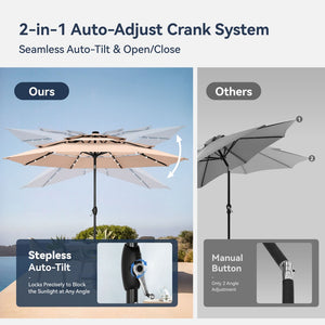 3m Solar 3 Tier Auto-tilt Patio Vented Umbrella with LED Lights