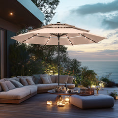 3m Solar 3 Tier Auto-tilt Patio Vented Umbrella with LED Lights