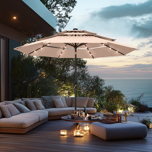 3m Solar 3 Tier Auto-tilt Patio Vented Umbrella with LED Lights