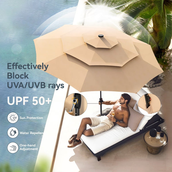 3m Solar 3 Tier Auto-tilt Patio Vented Umbrella with LED Lights