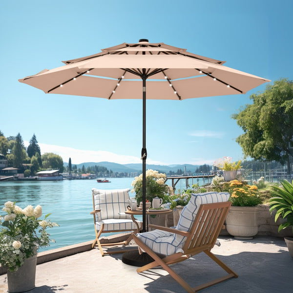3m Solar 3 Tier Auto-tilt Patio Vented Umbrella with LED Lights