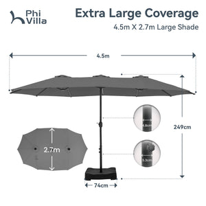 4.5m Double-Sided Patio Extra Large Twin Umbrella with Base