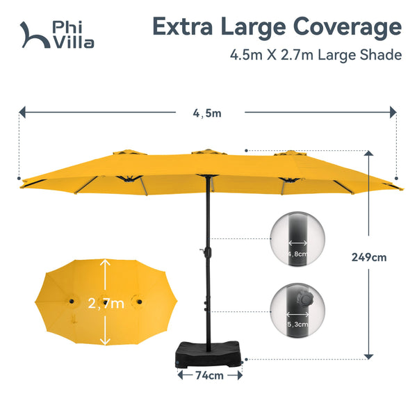 4.5m Double-Sided Patio Extra Large Twin Umbrella with Base