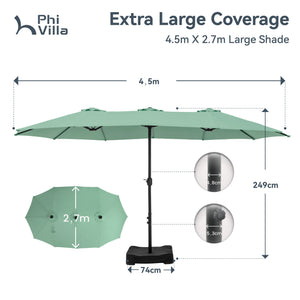 4.5m Double-Sided Patio Extra Large Twin Umbrella with Base