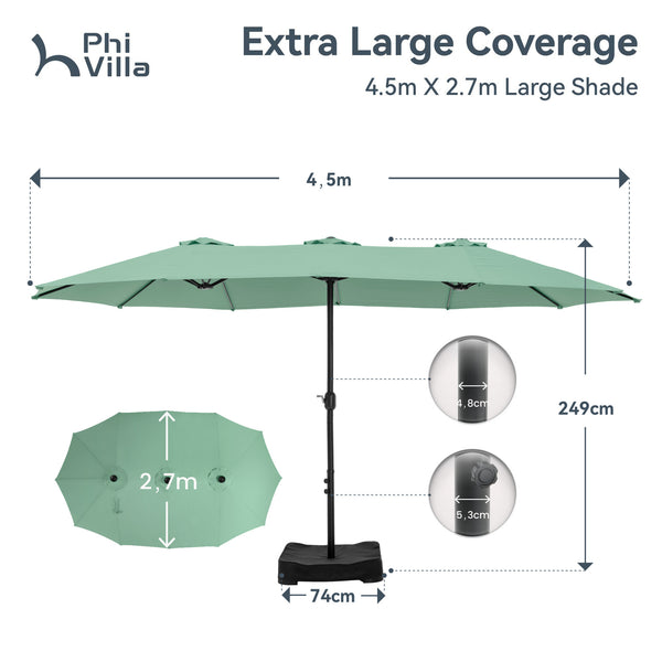 4.5m Double-Sided Patio Extra Large Twin Umbrella with Base