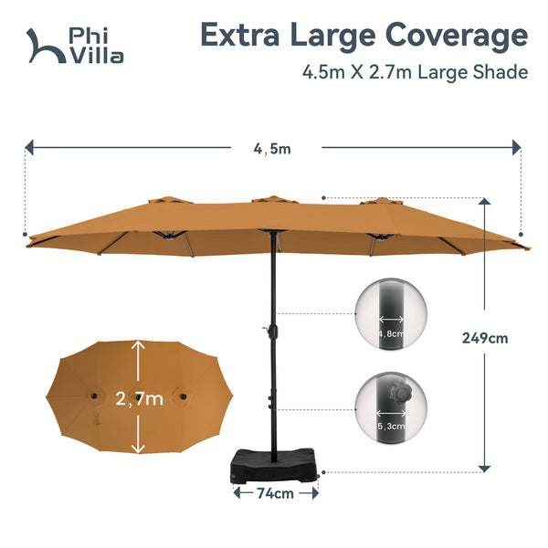 4.5m Double-Sided Patio Extra Large Twin Umbrella with Base