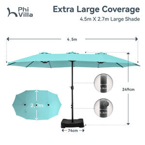 4.5m Double-Sided Patio Extra Large Twin Umbrella with Base