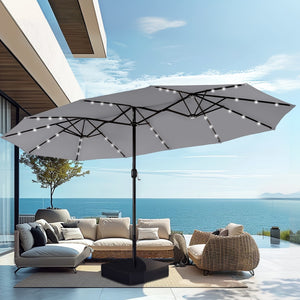 4.5m Solar Double-Sided Patio Extra Large Twin Umbrella with Led Lights and Base
