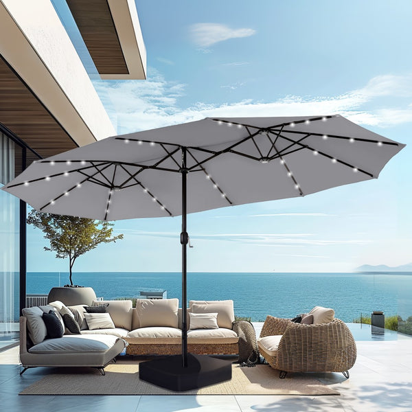 4.5m Solar Double-Sided Patio Extra Large Twin Umbrella with Led Lights and Base