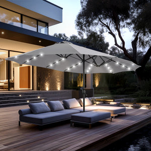 4.5m Solar Double-Sided Patio Extra Large Twin Umbrella with Led Lights and Base