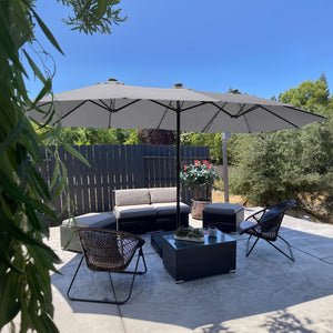 4.5m Solar Double-Sided Patio Extra Large Twin Umbrella with Led Lights and Base