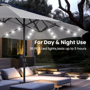 4.5m Solar Double-Sided Patio Extra Large Twin Umbrella with Led Lights and Base