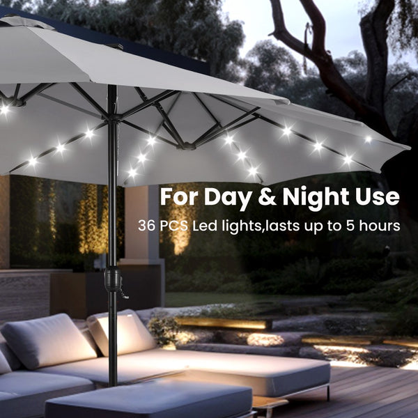 4.5m Solar Double-Sided Patio Extra Large Twin Umbrella with Led Lights and Base