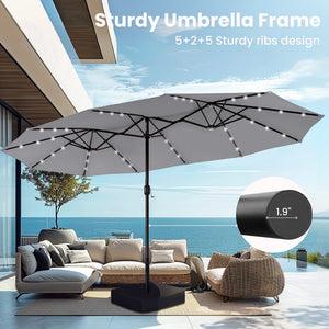 4.5m Solar Double-Sided Patio Extra Large Twin Umbrella with Led Lights and Base