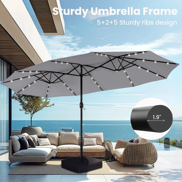 4.5m Solar Double-Sided Patio Extra Large Twin Umbrella with Led Lights and Base