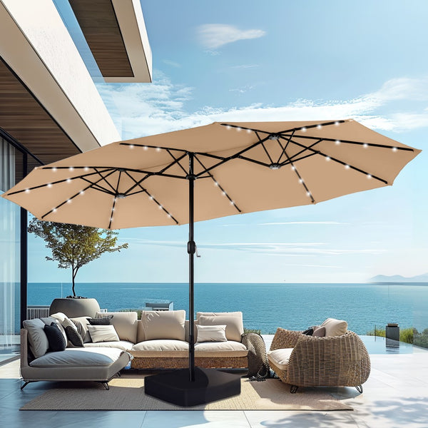 4.5m Solar Double-Sided Patio Extra Large Twin Umbrella with Led Lights and Base