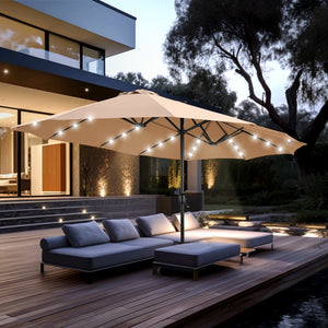 4.5m Solar Double-Sided Patio Extra Large Twin Umbrella with Led Lights and Base