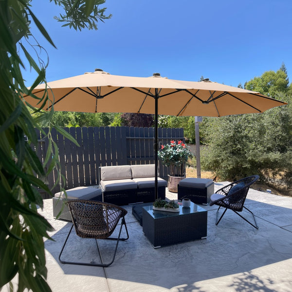 4.5m Solar Double-Sided Patio Extra Large Twin Umbrella with Led Lights and Base