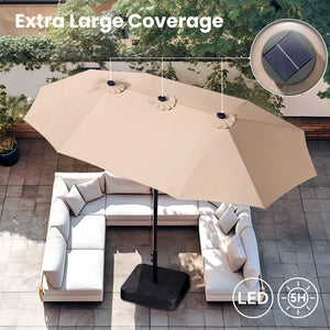 4.5m Solar Double-Sided Patio Extra Large Twin Umbrella with Led Lights and Base