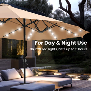 4.5m Solar Double-Sided Patio Extra Large Twin Umbrella with Led Lights and Base