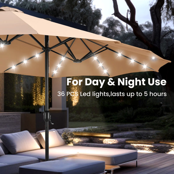 4.5m Solar Double-Sided Patio Extra Large Twin Umbrella with Led Lights and Base