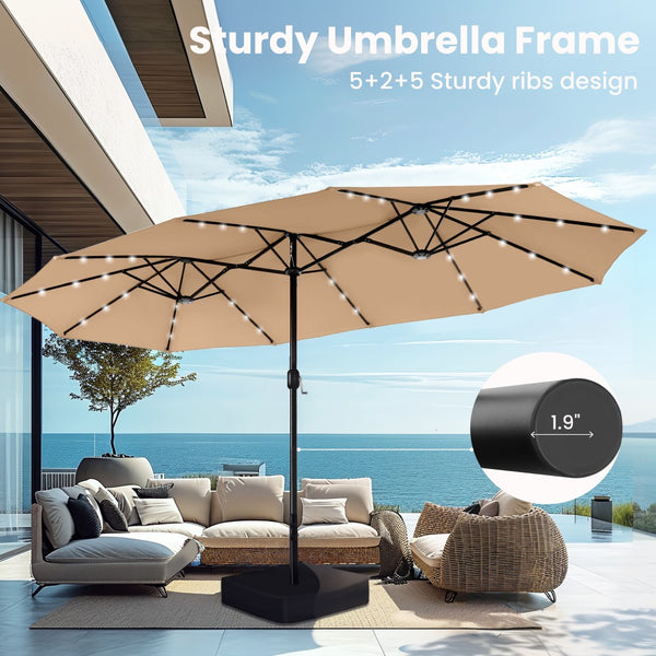 4.5m Solar Double-Sided Patio Extra Large Twin Umbrella with Led Lights and Base