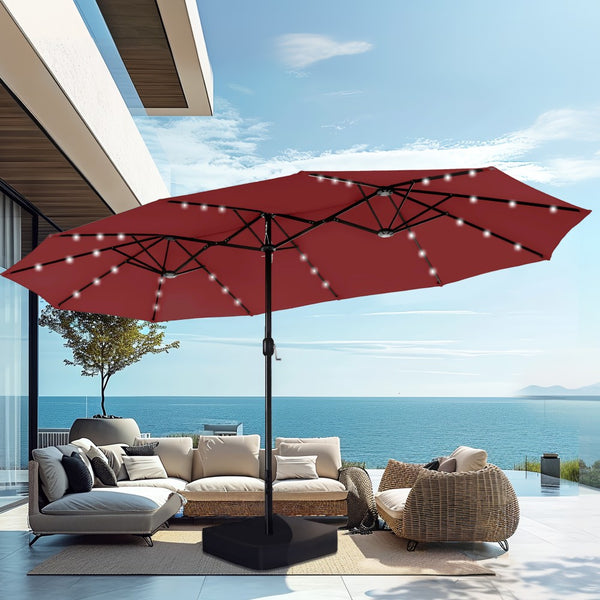 4.5m Solar Double-Sided Patio Extra Large Twin Umbrella with Led Lights and Base
