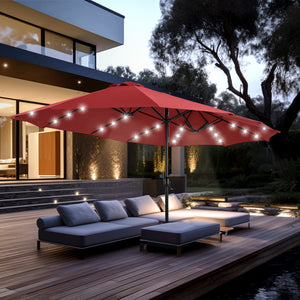 4.5m Solar Double-Sided Patio Extra Large Twin Umbrella with Led Lights and Base