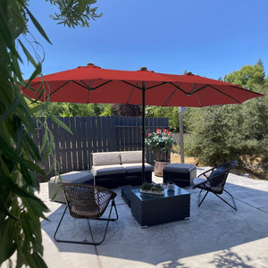 4.5m Solar Double-Sided Patio Extra Large Twin Umbrella with Led Lights and Base