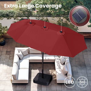 4.5m Solar Double-Sided Patio Extra Large Twin Umbrella with Led Lights and Base