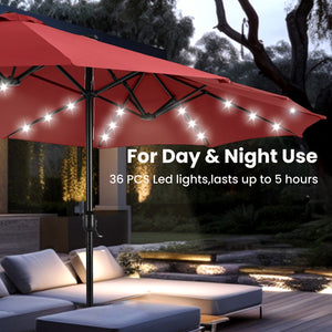 4.5m Solar Double-Sided Patio Extra Large Twin Umbrella with Led Lights and Base
