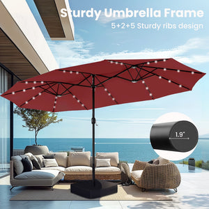 4.5m Solar Double-Sided Patio Extra Large Twin Umbrella with Led Lights and Base