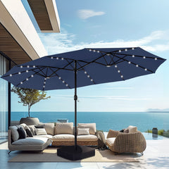 4.5m Solar Double-Sided Patio Extra Large Twin Umbrella with Led Lights and Base