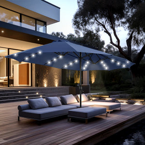 4.5m Solar Double-Sided Patio Extra Large Twin Umbrella with Led Lights and Base