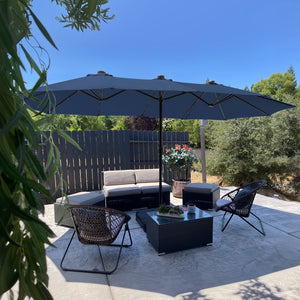 4.5m Solar Double-Sided Patio Extra Large Twin Umbrella with Led Lights and Base