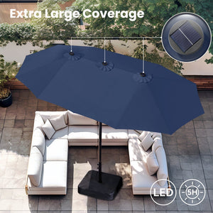 4.5m Solar Double-Sided Patio Extra Large Twin Umbrella with Led Lights and Base