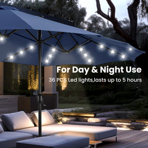 4.5m Solar Double-Sided Patio Extra Large Twin Umbrella with Led Lights and Base