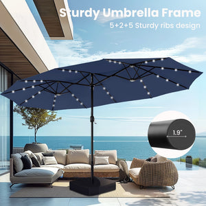 4.5m Solar Double-Sided Patio Extra Large Twin Umbrella with Led Lights and Base