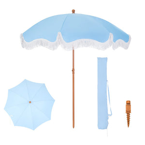 2m Auto-Tilt Beach Tassel Umbrella With Handy Carry Bags