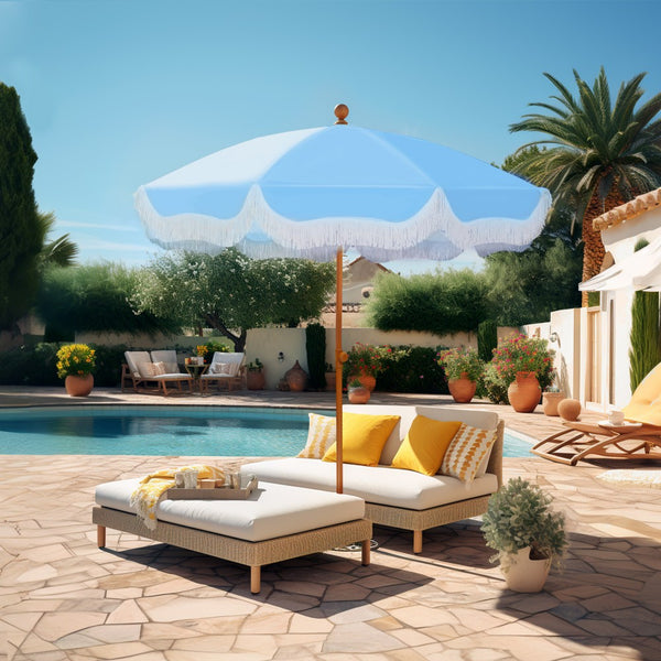 2m Auto-Tilt Beach Tassel Umbrella With Handy Carry Bags