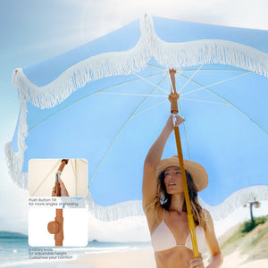 2m Auto-Tilt Beach Tassel Umbrella With Handy Carry Bags
