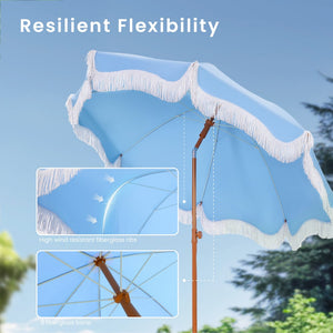 2m Auto-Tilt Beach Tassel Umbrella With Handy Carry Bags
