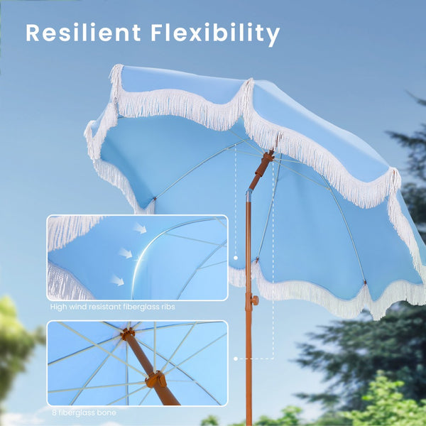 2m Auto-Tilt Beach Tassel Umbrella With Handy Carry Bags