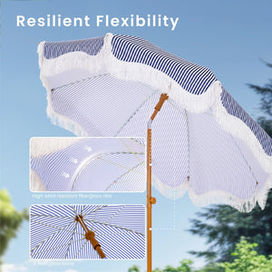 2m Auto-Tilt Beach Tassel Umbrella With Handy Carry Bags
