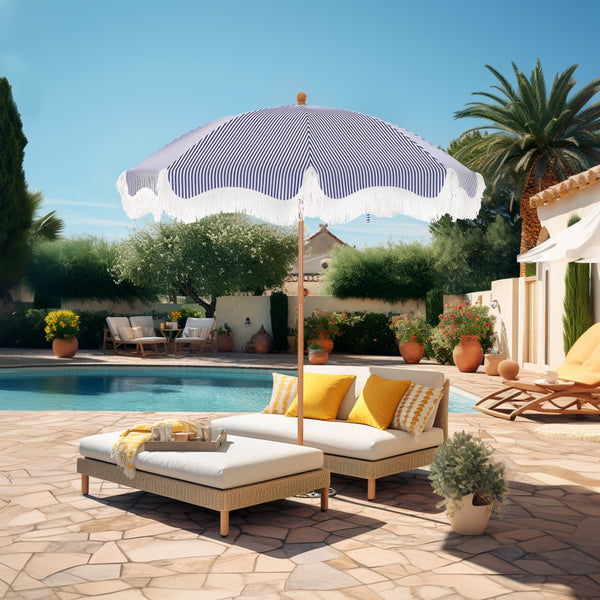 2m Auto-Tilt Beach Tassel Umbrella With Handy Carry Bags