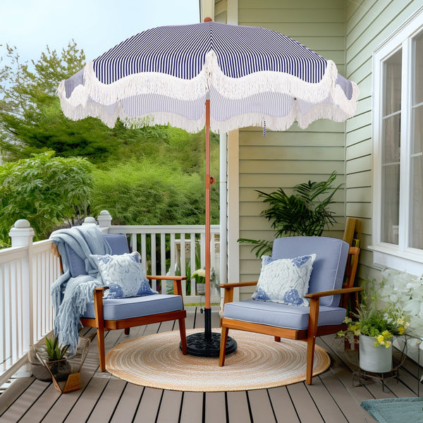 2m Auto-Tilt Beach Tassel Umbrella With Handy Carry Bags